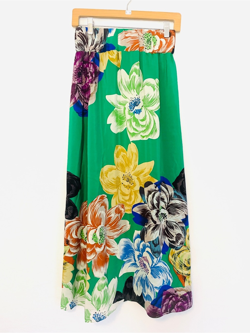Anthropologie 100% silk Green Floral print Maxi Skirt -wonan’s:Xs